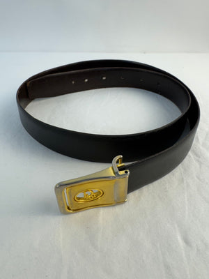 Vintage Christian Dior Black & Brown Leather Belt Gold CD Buckle - 30 in.
