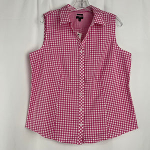 Talbots Sleeveless Button Up Pink Gingham Shirt Women's 16P NWT