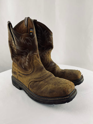 Ariat Sierra Wide Square Toe Aged Bark Leather Western Work Boots Mens 9.5D