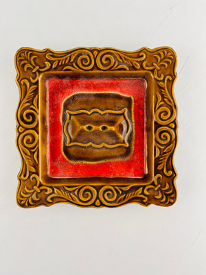 1960s Vintage California Pottery Mid Century Glazed Square Ceramic Ashtray