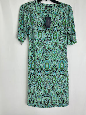 Tommy Hilfiger Blue/Green Paisley Print V-Neck Sheath Dress Women's Size 6 NWT