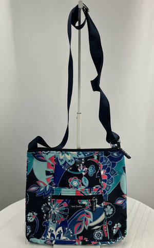 Vera Bradley Medium Canvas Teal Floral Messenger Crossbody Bag Purse
