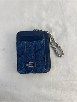Coach Wallet Card Case Denim Quilted Zip Card Case CAR26 SV/DE Denim Outlet