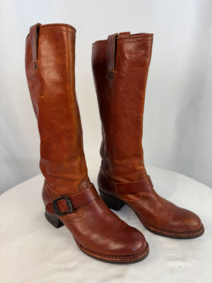 Frye Martina Engineer Tall Leather Boots Women's Size 6.5 B Brown Model 76915