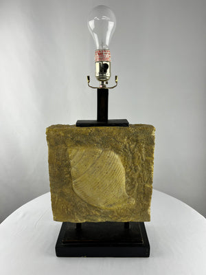 Vintage MCM Nautical Faux Limestone Table Lamps Raised Conch Shell Design