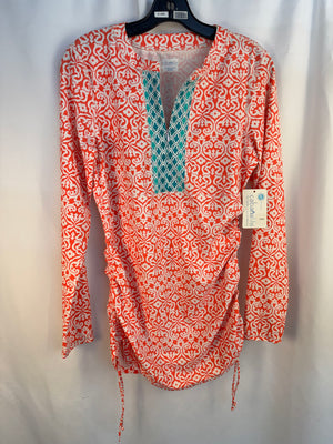 NWT Cabana Life Coral Seas Ruched Rashguard Dress Size L UPF 50+ 422-CS6
