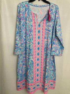 Lilly Pulitzer Nadine ChillyLilly Dress Zanzibar Blue Fish Kiss XXL UPF 50+ NWT