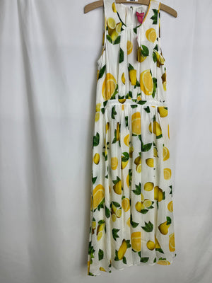 Catherine Havana Nights Maxi Dress Lemon Drop Print Chiffon Women 10 NWT