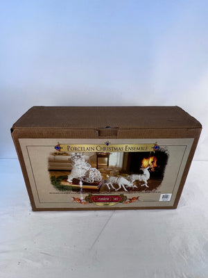 Grandeur Noel Porcelain Christmas Ensemble 2000 Edition Santa Reindeer Sleigh