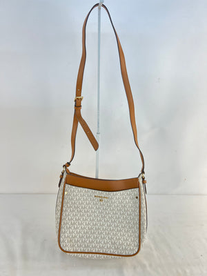 Michael Kors Jet Set Charm Large Crossbody Bag Vanilla/Acorn MK Logo NWT $298
