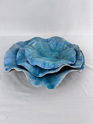 Uttermost Abella 04100 Ceramic Wall Decor Set of 3 Aqua Blue Flower Art 3D