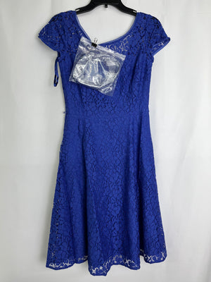 White House Black Market Cold Shoulder Lace Fit & Flare Dress Ultra Marine 2 NWT