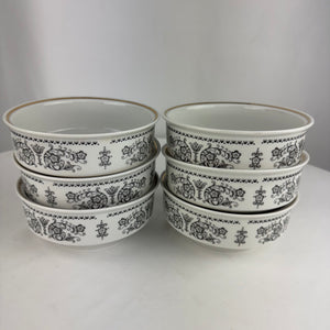 Vintage Henneberg Porzellan 1777 White Black Floral Design Soup Bowls Set of 6