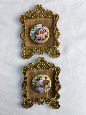 Pair of Vintage Sungott Studio Enameled Porcelain Frames 25Kt Gold Rim