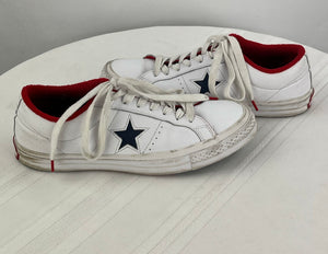 Converse Men's One Star Ox White Leather Athletic Navy Enamel Red Shoes Size 9