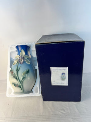 Franz Collection Porcelain Blue Orchid Vase XP1679 Kuei Mei 14.5" + Original Box