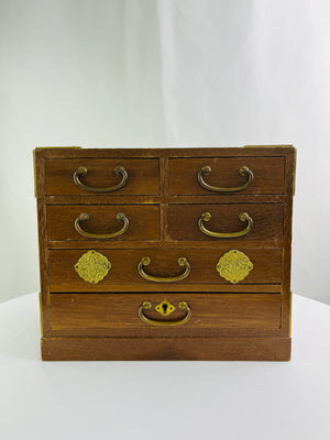 Vintage Antique Japanese Tansu Wooden Jewelry Box Numbered Signed