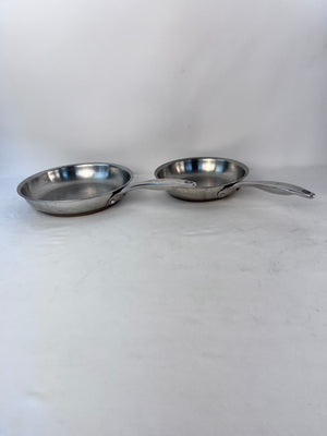 Pair of Belgique Tools of the Trade Copper Bottom Stainless Saucepan 9.5" and 8"