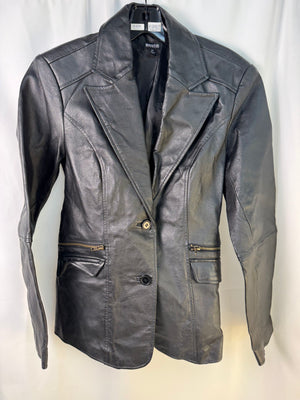 Metrostyle Black Leather Jacket 90's Vintage - Women's 8T 35 in. Chest