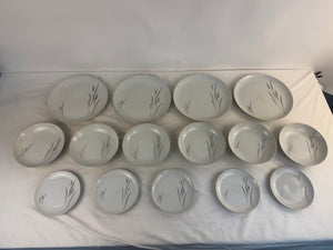 Vintage Platinum Wheat Fine China Japan Dinner Plate Salad Plate Soup Bowl Set
