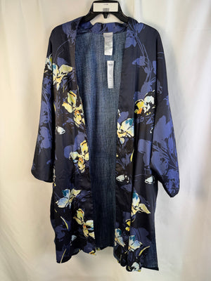 Chico's Brushed Shadow Floral Drama Kimono Covering Ruana (L)