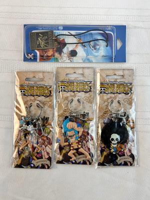 Lot of 5 One Piece Anime Merch: 4 Keychains and 1 Necklace - Straw Hat Pirates