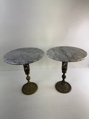 2x VTG Round Marble Top Side End Table / Plant Stand Side Table w/ Brass Base