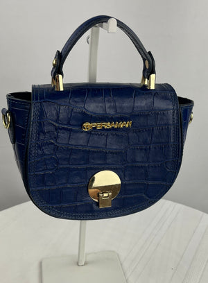 Persaman Women's Royal Blue Alligator Leather Top Handle Purse Bag NWOT