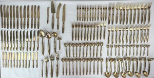 VTG Thailand Brass Flatware Set Lot Hindu God Pattern Handle Asian Art