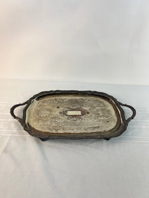 Silverplate Footed Serving Tray with Handles Etching Victorian Style Rope Edge