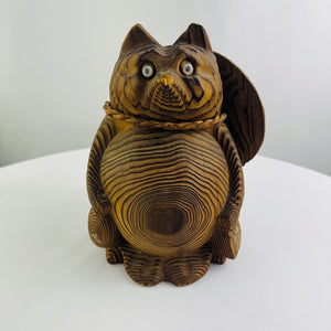 Japanese Wooden Carved Tanuki Raccoon Dog Vintage Folk Art