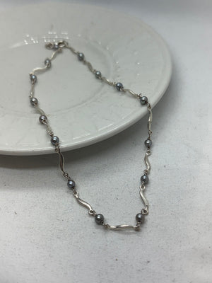 925 Sterling Silver Link Segmented Wavy Tube Necklace 7.5g Bold 15.5 in.