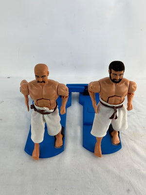 Vintage 1975 Aurora Karate Men Action Figures Pair with Blue Stand Bases