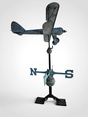 Vintage Huge 22" Copper Airplane Barnstormer Weathervane
