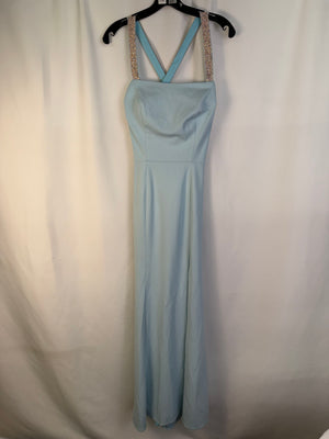 Windsor Formal Dress Size 8 Aqua Rhinestone Strap Criss Cross Open Back NWT