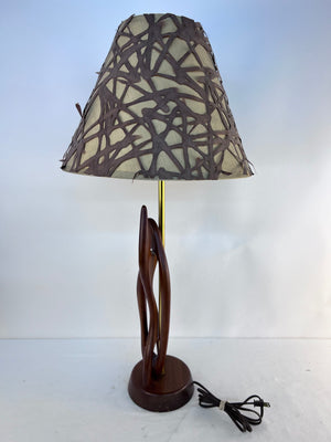 Vintage MCM Sculptural Teak Table Lamp 37" Biomorphic Organic Twig Shade 1960s