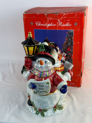 Christopher Radko Christmas Carol Snowman Cookie Jar Ceramic Vintage w/ Box