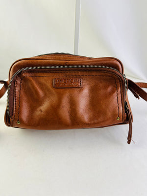 American Leather Co Brown Leather Crossbody Camera Bag Double Zip Top