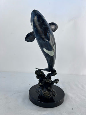 RARE SPI Gallery Brass Bronze Orca Killer Whale Sculpture Statue Figurine 12”