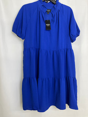 MSK Petite Stretch Twill Electric Blue Shift Dress Ruffle Trim PL NWT