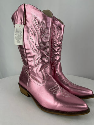 Pink Chrome Western Cowboy Boots Women's Size 9 NWT
