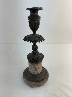 Vintage 1990s Theodore Alexander 12" Bronze & Marble Candlestick Neoclassical