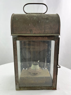 Vintage Brass Railway Oil Lantern England Glass Panel Hurricane Lamp 12" x 7"