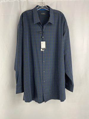 Move Performance Apparel Blue Plaid Stretch Non Iron Button Up Shirt Men's 3X