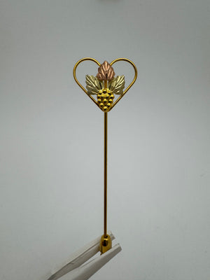 10K Yellow Gold 1.7g Multi-Tone Leaf Heart Lapel Pin Fairycore