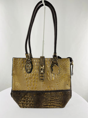 MC Marc Chantal Rosy Brown Leather Croc Double Handle Shoulder Handbag