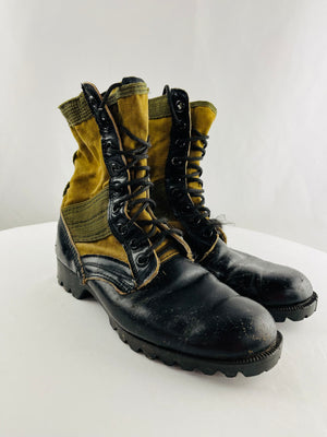 Vintage Army Military Bata Jungle Combat Boots Leather Canvas Olive Size 6W