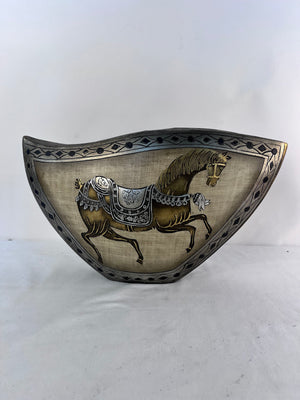 Large Vintage 18" Ceramic Pillow Vase Persian Horse Motif Crescent Mantle Vessel
