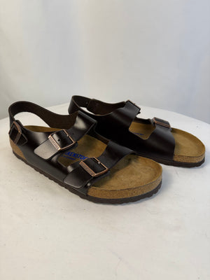 Birkenstock Milano Men 44 M11 Narrow Brown Leather Soft Footbed Slingback Sandal