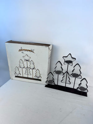 Christmas Cast Iron 3-Tier 5-Candle Holder Blown Glass Tree & Star Centerpiece